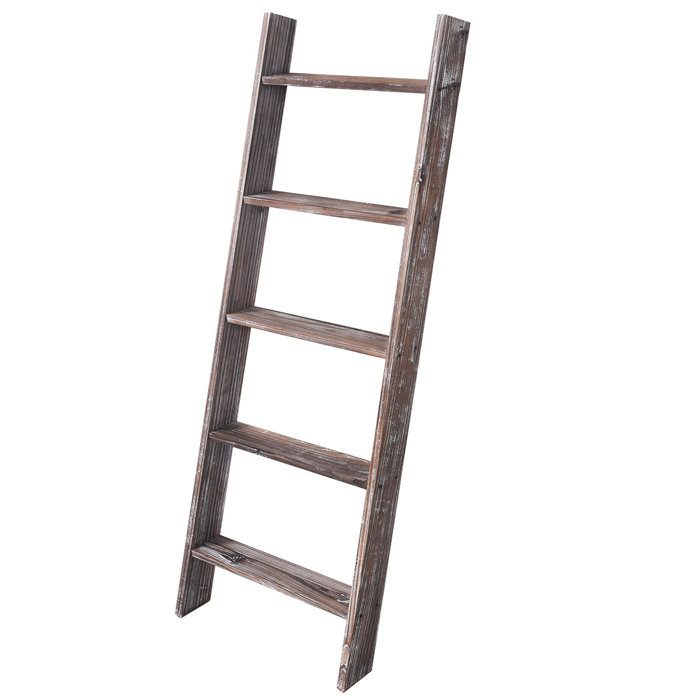 Foundry Select 4.5 ft Rustic Wood Decorative Blanket Ladder Farmhouse